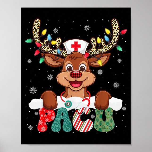 Poster Pacu Nurse Reindeer Nurse Hat Christmas Light Wome (Frente)