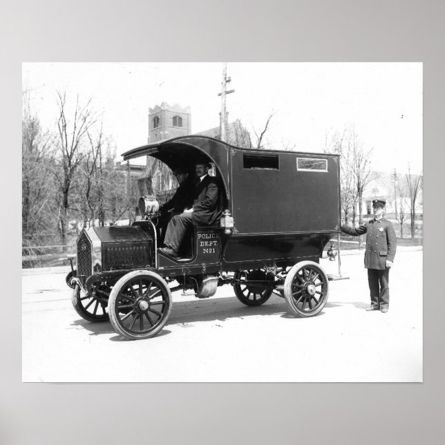 Pôster Paddy Wagon da polícia, 1909. Foto antiga (Frente)