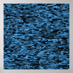 Poster Padrão Abstrato Azul Preto