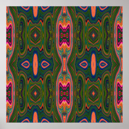Poster Padrão Abstrato azul, verde e laranja retrô