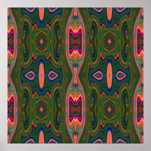 Poster Padrão Abstrato azul, verde e laranja retrô (Frente)
