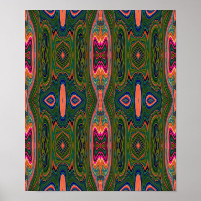 Poster Padrão Abstrato azul, verde e laranja retrô (Frente)