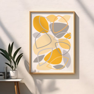 Poster Padrão Abstrato Cinza Amarelo Moderno