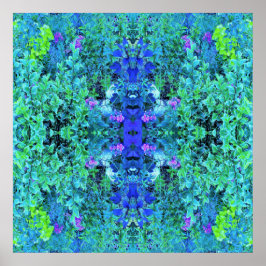 Poster Padrão Abstrato de Folhagem em Chartreuse e Azul