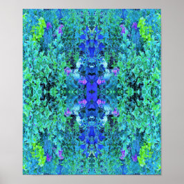 Poster Padrão Abstrato de Folhagem em Chartreuse e Azul