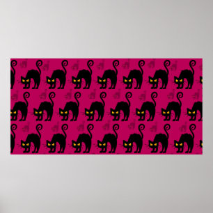 Poster Padrão abstrato de gato de Halloween sem emendas.