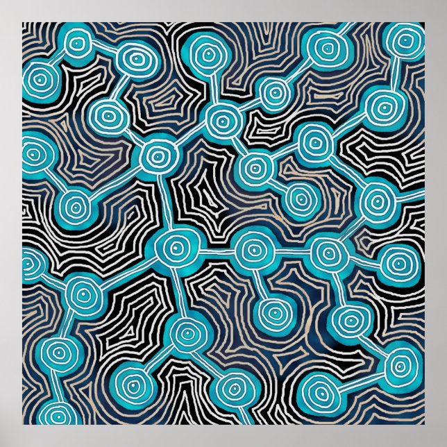 Poster Padrão abstrato estilo aborígene Linhas da Vida (Frente)