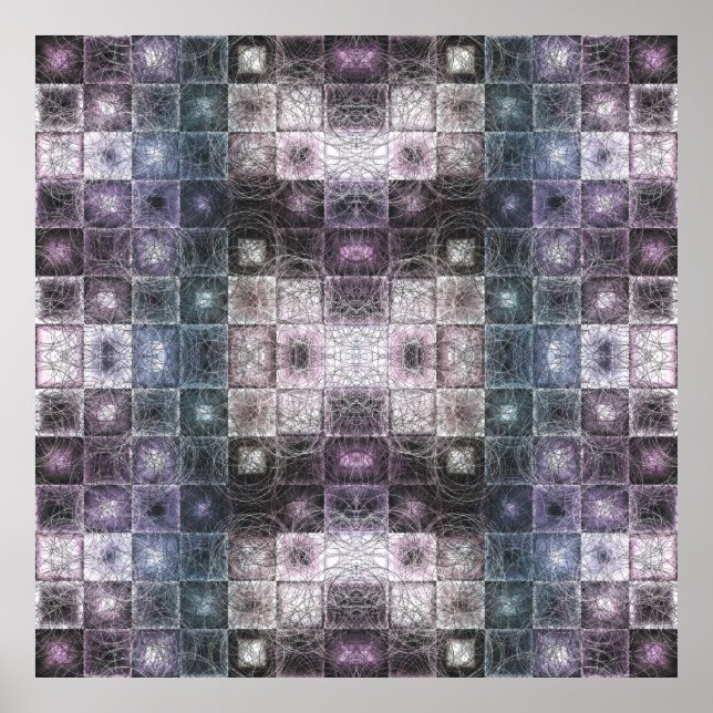 Poster Padrão Abstrato Geométrico com Cubos em Arame (Frente)