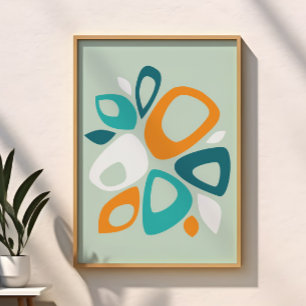 Poster Padrão Abstrato Laranja Azul Água Moderno Elegante