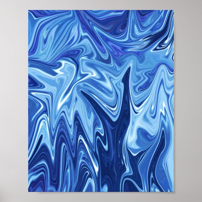 Poster Padrão abstrato líquido azul (Frente)