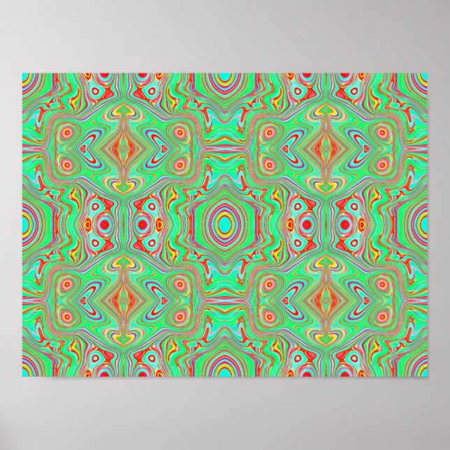 Poster Padrão Abstrato Retro Laranja e Verde Lima (Frente)