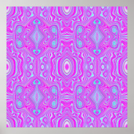 Poster Padrão Abstrato Rosa Quente e Azul Água Trippy