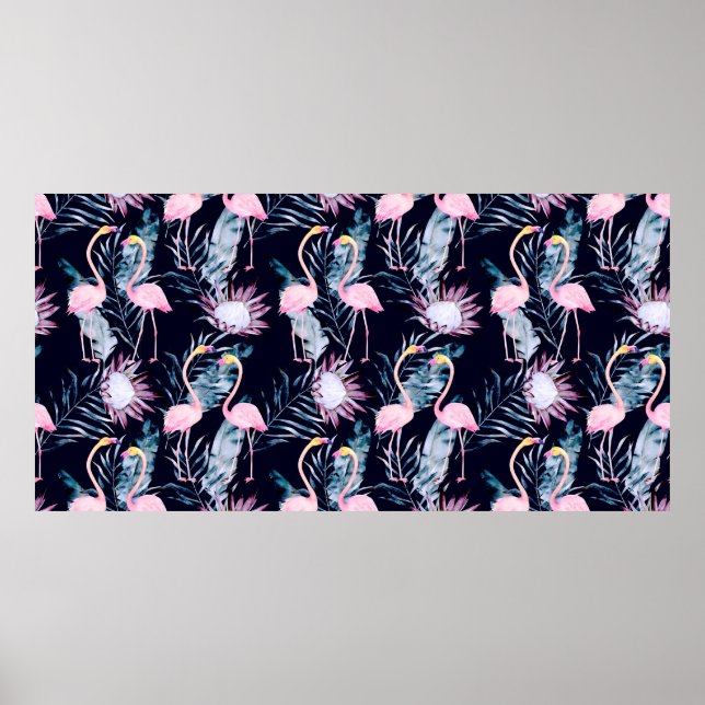 Poster padrão abstrato tropical com flamingo, protea, l (Frente)
