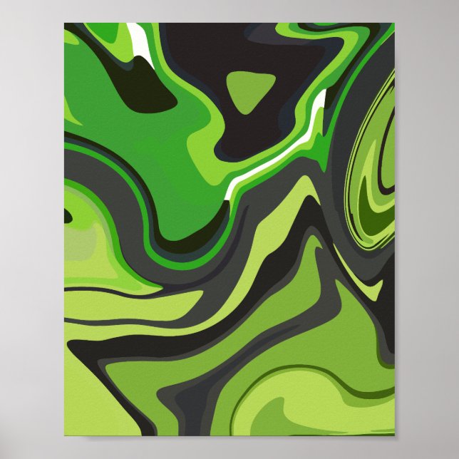 Poster Padrão Abstrato Verde Fluido (Frente)
