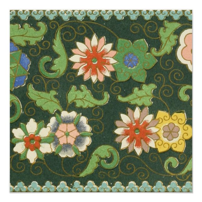 Pôster Padrão Antigo Cloisonné Chinês: Jade Verde (Frente)