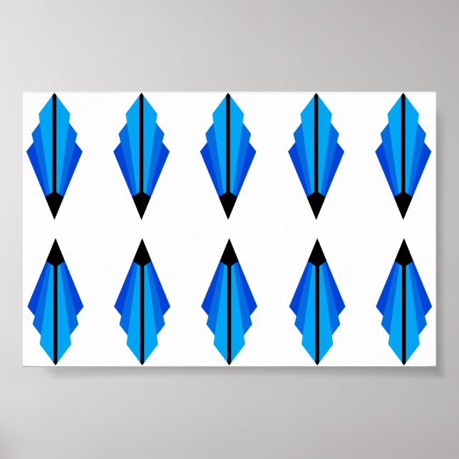 Poster Padrão Art Deco em Blues (Frente)