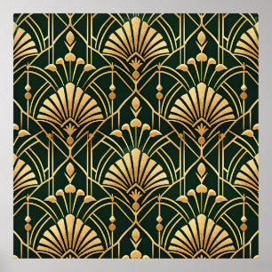 Poster Padrão Art Déco em Ouro Esmeralda