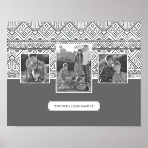 Pôster Padrão Aztec Cinza Fotos e texto da família