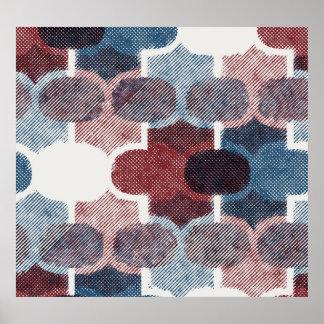 Poster Padrão Azul Abstrato vermelho geométrico