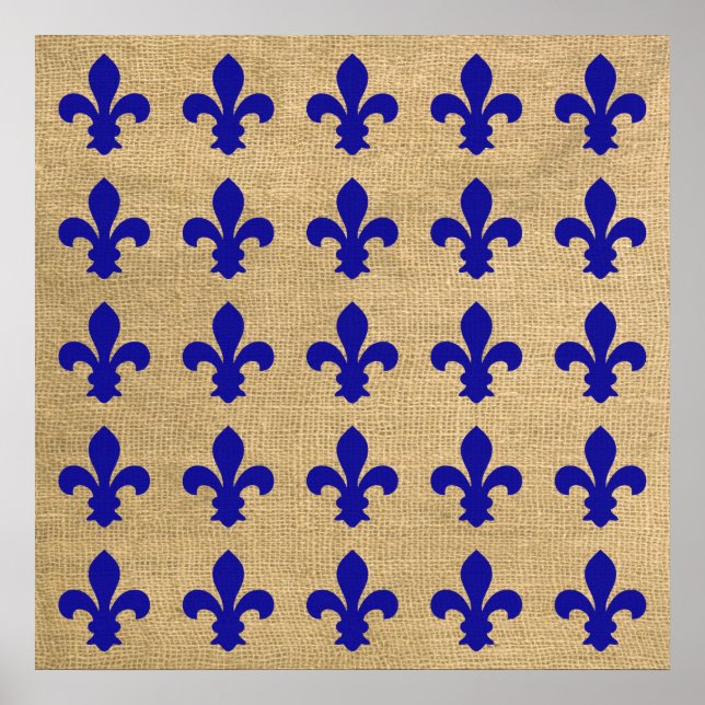 Pôster Padrão Azul de Fleur de Lys Moods de Parisiense (Frente)