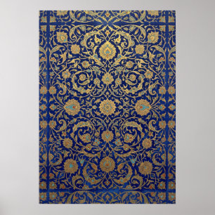 Poster Padrão Azul e Dourado Ornamentado