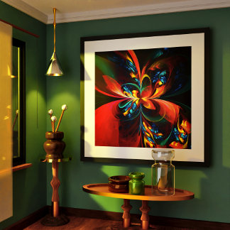 Poster Padrão Azul Laranja-Abstrato Floral Moderno #14