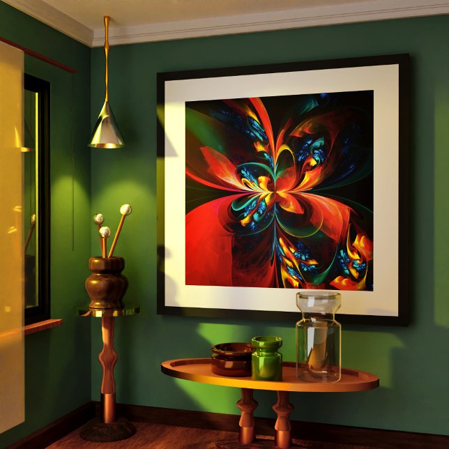 Poster Padrão Azul Laranja-Abstrato Floral Moderno #14 (Modern Floral Abstract Art Orange Blue Pattern #14 Poster)