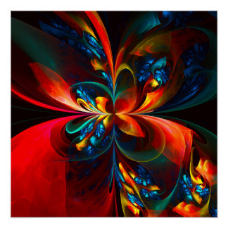 Pôster Padrão Azul Laranja-Abstrato Floral Moderno #14