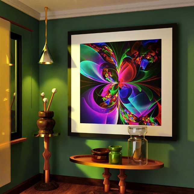 Poster Padrão Azul Vermelho Abstrato Floral Moderno #12 (Modern Floral Abstract Art Red Blue Pattern #12 Poster)