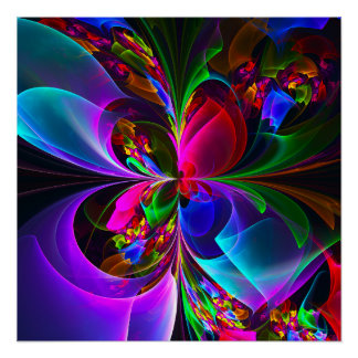 Pôster Padrão Azul Vermelho Abstrato Floral Moderno #12