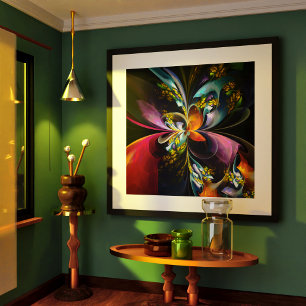 Poster Padrão Azul Vermelho Abstrato Floral Moderno #13