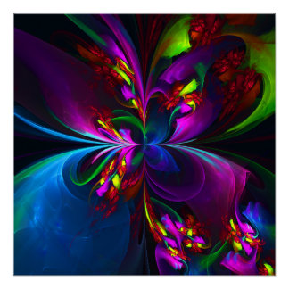 Pôster Padrão Azul Vermelho Abstrato Floral Moderno #15