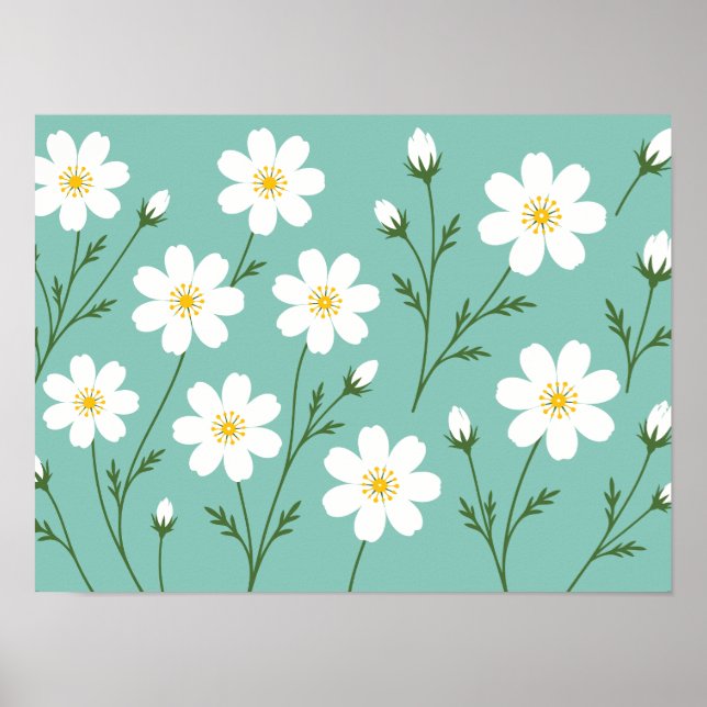 Poster Padrão Botânico de Flor Silvestre Branca (Frente)