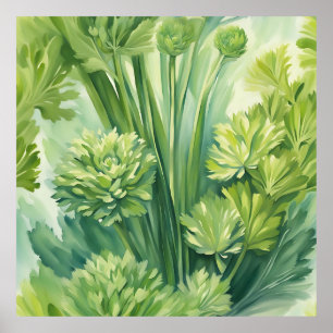 Poster Padrão Botânico Verde de Aipo Luxuriante
