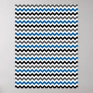 Poster Padrão Chevron Fundo Cinza Azul Preto Branco