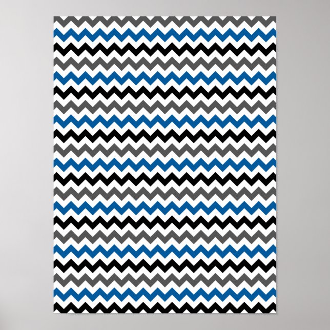 Poster Padrão Chevron Fundo Cinza Azul Preto Branco (Frente)