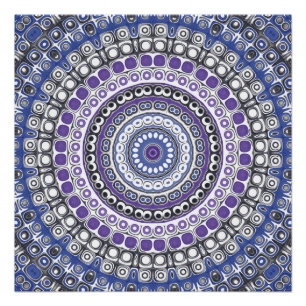 Pôster Padrão Circular Geométrico Mandala Azul e Roxo