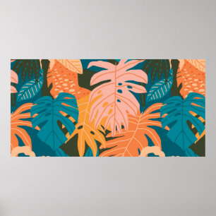 Poster Padrão colorido das folhas tropicais