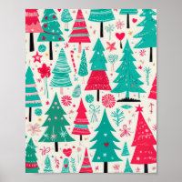 Padrão Colorido de Árvore de Natal Desenhado à Mão