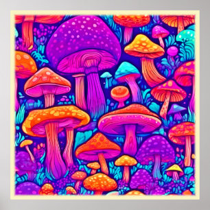Poster Padrão Colorido de Cogumelo