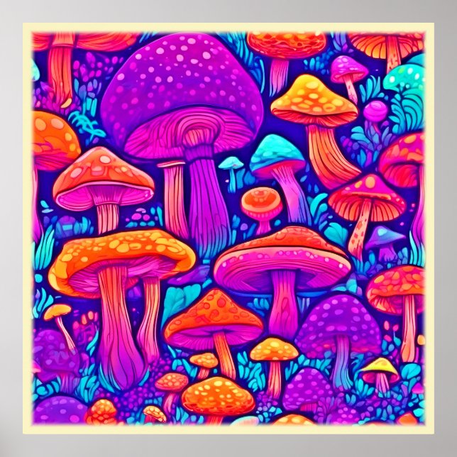 Poster Padrão Colorido de Cogumelo (Frente)