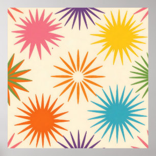 Poster Padrão Colorido de Estrela Explosiva de Meados do 