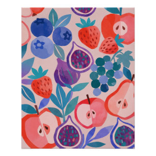 Pôster Padrão Colorido de Frutas Mistas Arte Moderna Impr