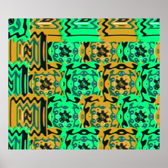 Poster Padrão Colorido de Glitch Geométrico (Frente)