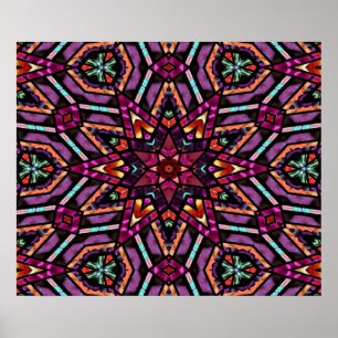 Pôster Padrão Colorido de Mosaico Turco Retro em Caleidos