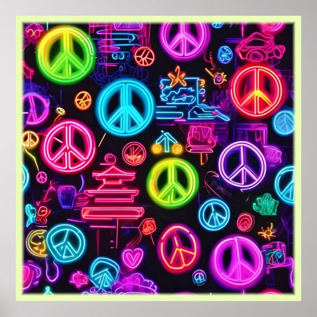 Poster Padrão Colorido de Paz Neon (Frente)
