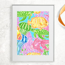 Poster Padrão Colorido de Peixes Tropicais