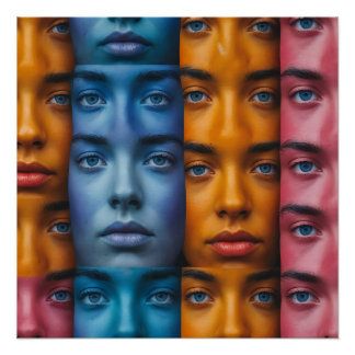 Pôster Padrão Colorido Faces