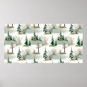 Poster Padrão com árvores de Natal, árvores e arbustos. B