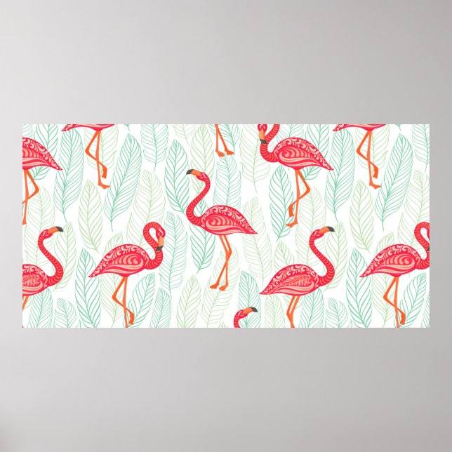 Poster Padrão com ornamentos flamingos cor-de-rosa em um  (Frente)